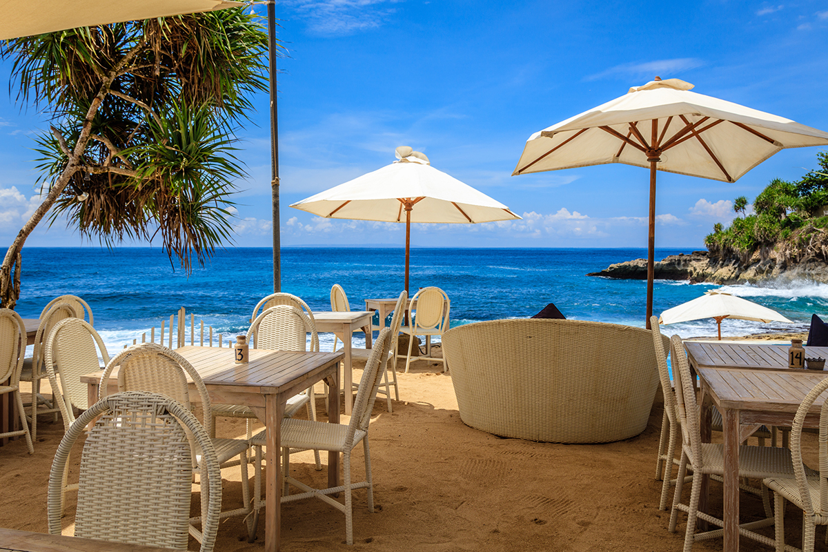 a beach club setting in a resort in Nusa Lembongan